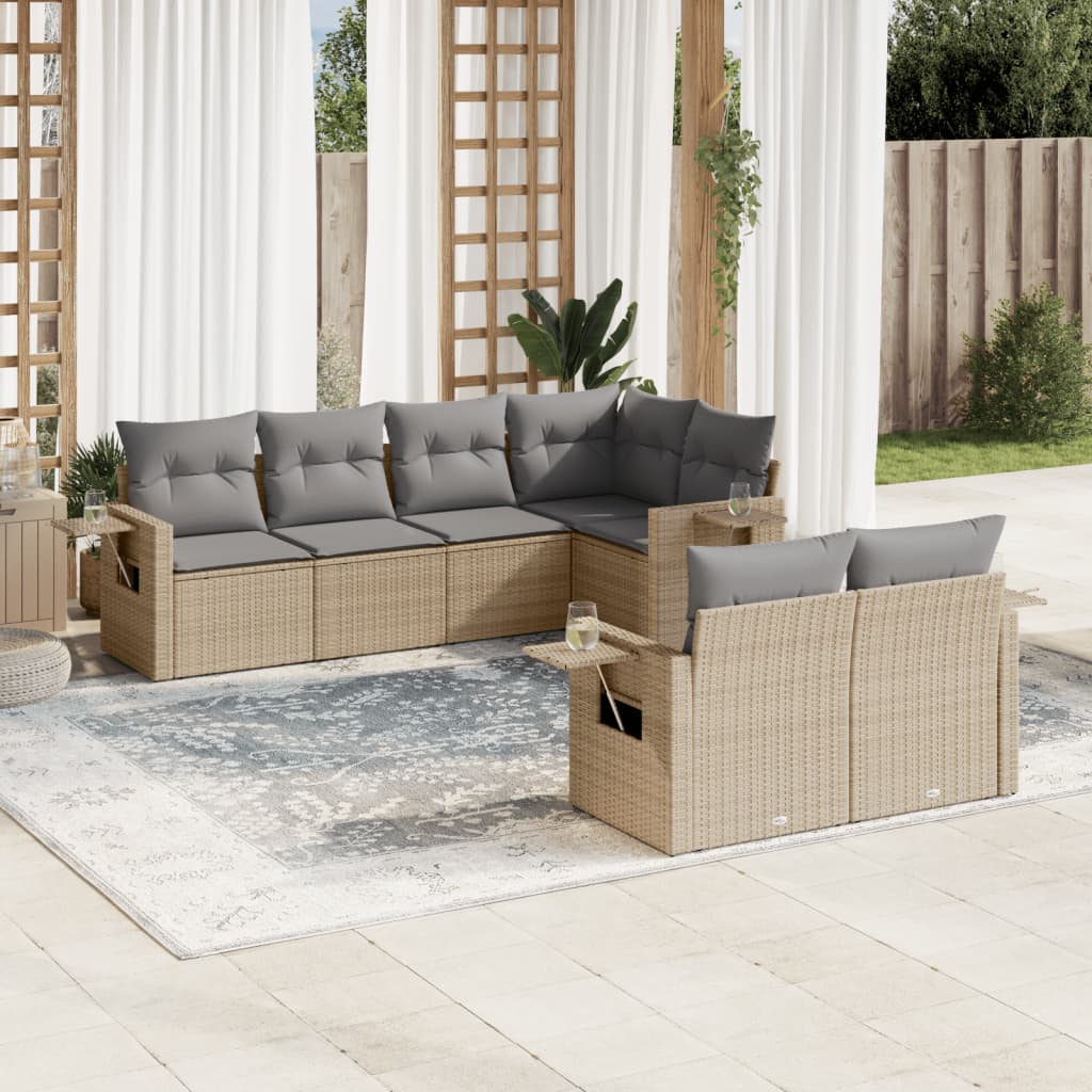 Set Divani da Giardino 7 pz con Cuscini Beige in Polyrattan | homemem39