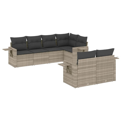 Set Divani da Giardino 7pz con Cuscini Grigio Chiaro Polyrattan | homemem39