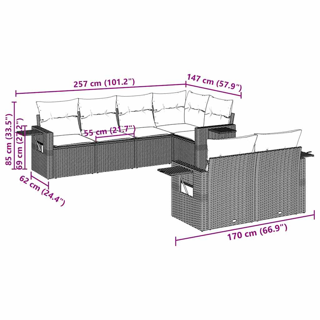 Set Divani da Giardino 7pz con Cuscini Grigio Chiaro Polyrattan - homemem39