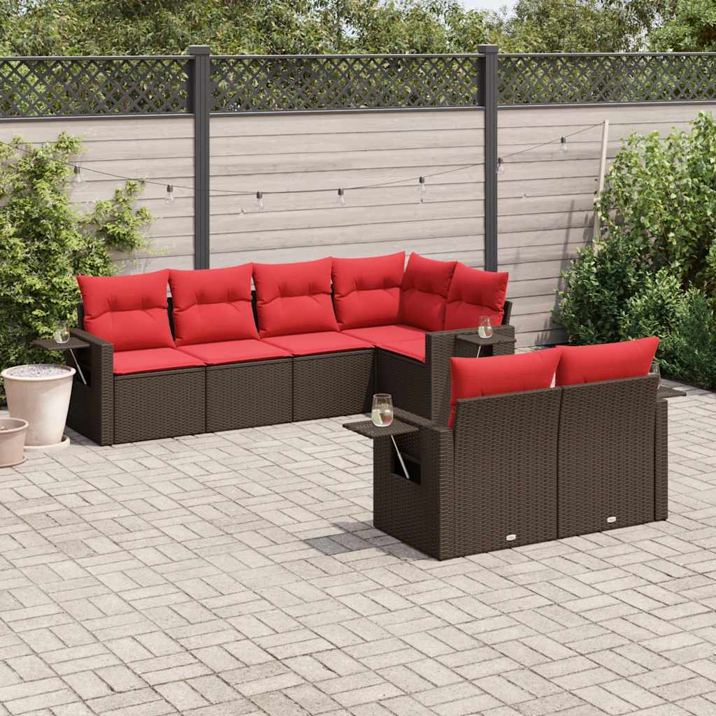 Set Divani da Giardino 7 pz con Cuscini Marrone in Polyrattan | homemem39