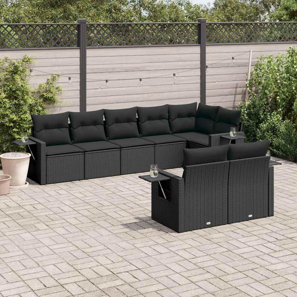 Set Divani da Giardino con Cuscini 8 pz Nero in Polyrattan | homemem39