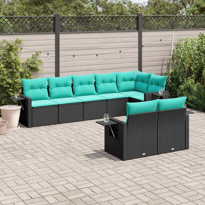 Set Divani da Giardino 8 pz con Cuscini Nero in Polyrattan