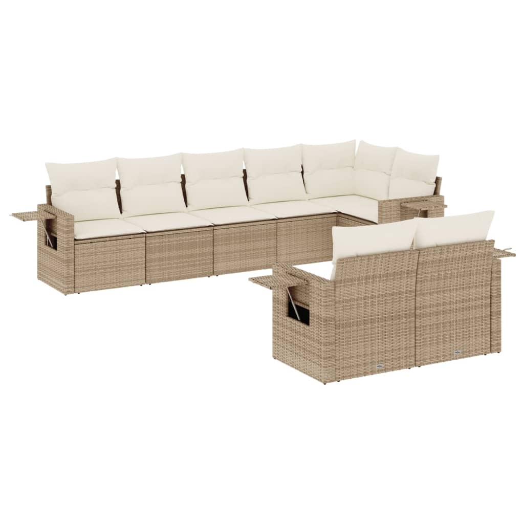 Set Divano da Giardino 8 pz con Cuscini Beige in Polyrattan - homemem39