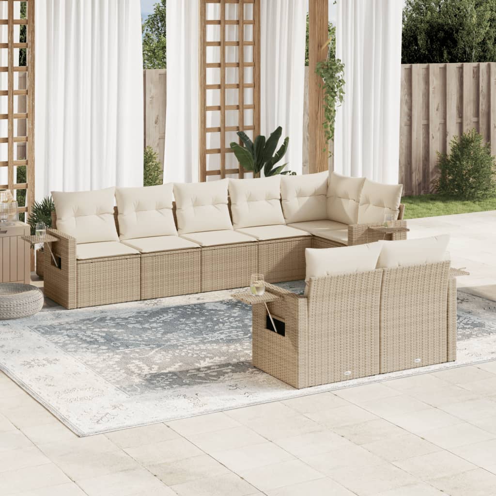 Set Divano da Giardino 8 pz con Cuscini Beige in Polyrattan - homemem39