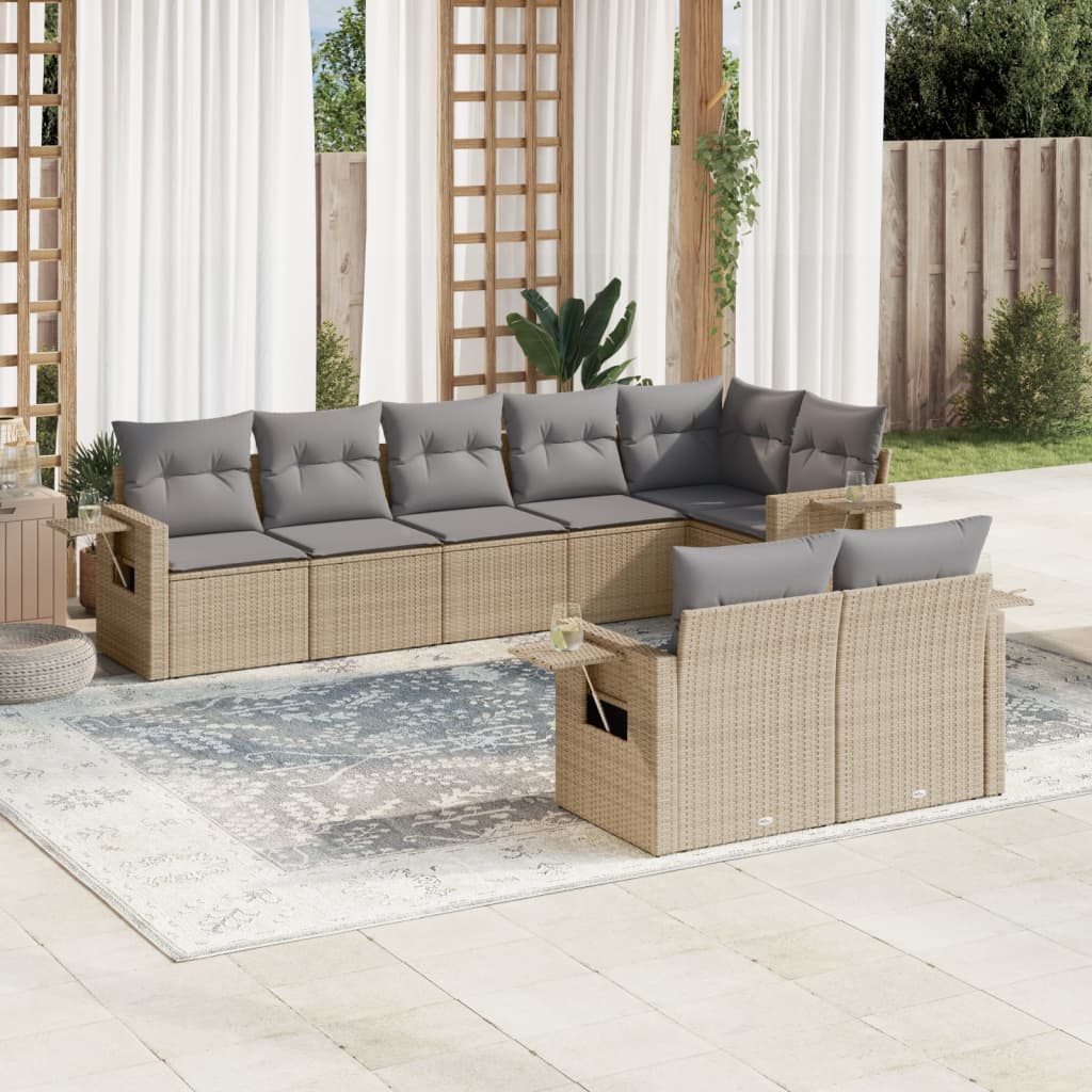 Set Divano da Giardino 8 pz con Cuscini Beige in Polyrattan | homemem39