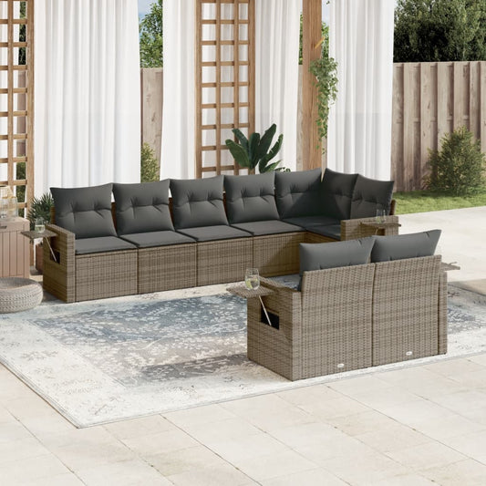 Set Divano da Giardino 8 pz con Cuscini Grigio in Polyrattan | homemem39