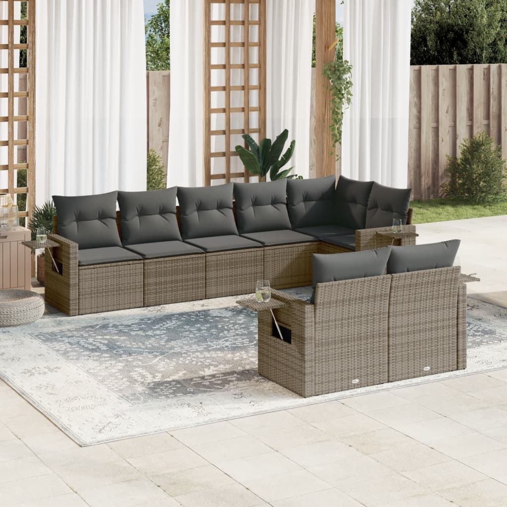 Set Divano da Giardino 8 pz con Cuscini Grigio in Polyrattan - homemem39