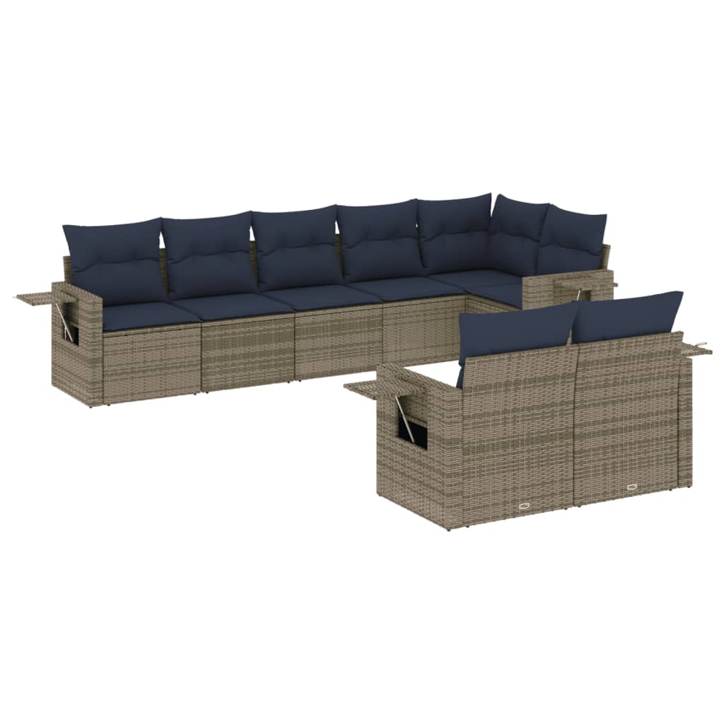 Set Divani da Giardino 8 pz con Cuscini Grigio in Polyrattan | homemem39
