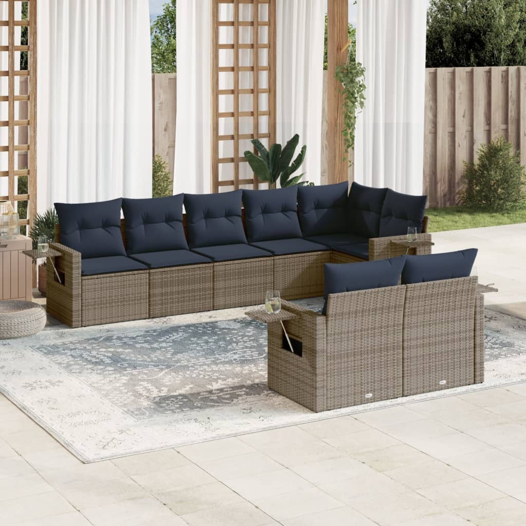 Set Divani da Giardino 8 pz con Cuscini Grigio in Polyrattan | homemem39