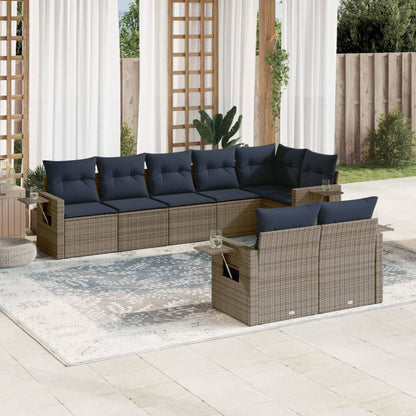 Set Divani da Giardino 8 pz con Cuscini Grigio in Polyrattan | homemem39