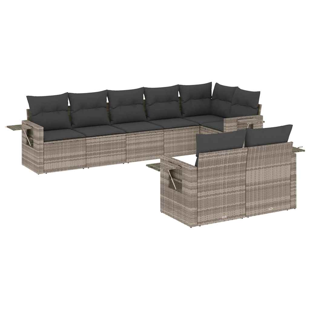 Set Divano da Giardino 8pz con Cuscini Grigio Chiaro Polyrattan | homemem39