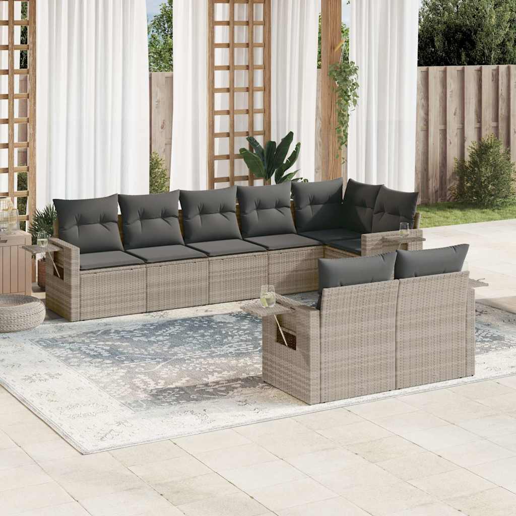 Set Divano da Giardino 8pz con Cuscini Grigio Chiaro Polyrattan | homemem39