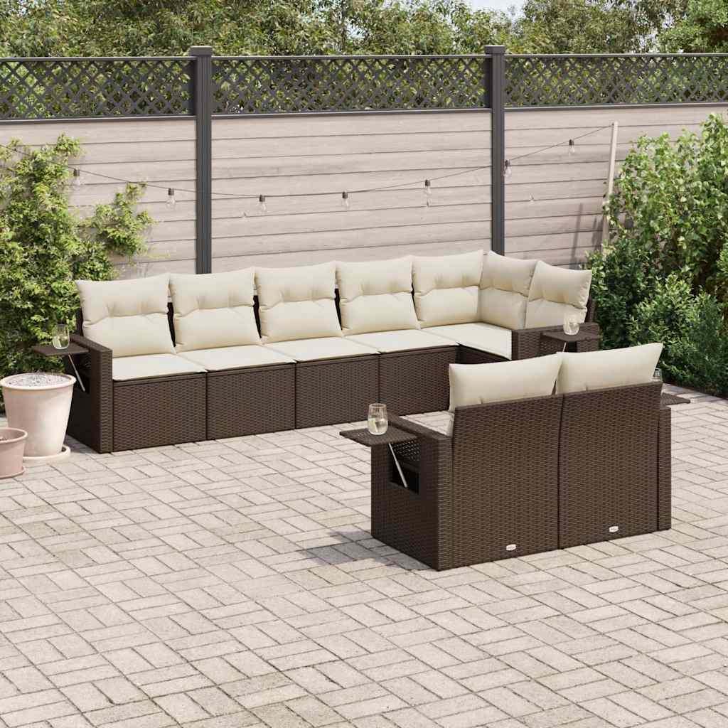 Set Divani da Giardino 8 pz con Cuscini Marrone in Polyrattan - homemem39