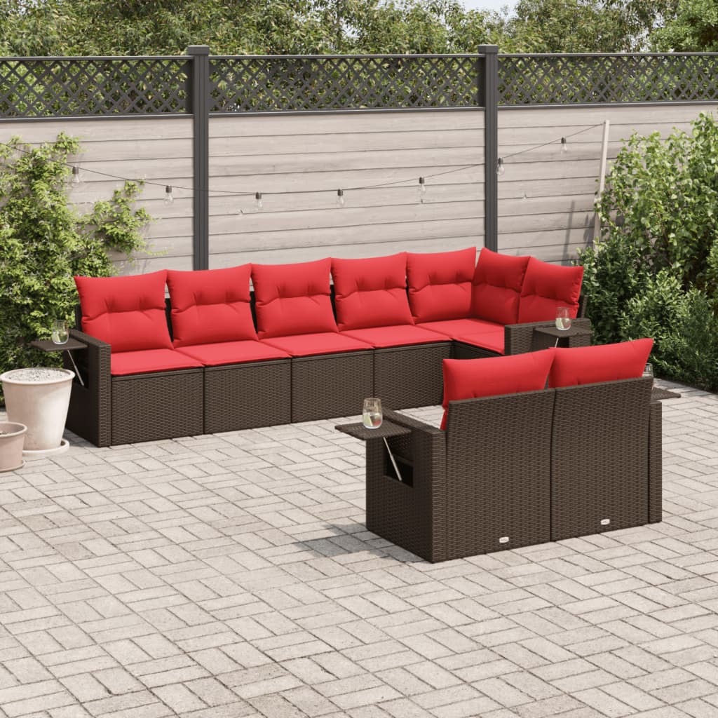 Set Divani da Giardino 8 pz con Cuscini Marrone in Polyrattan | homemem39