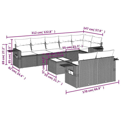 Set Divani da Giardino 9 pz con Cuscini Nero in Polyrattan | homemem39