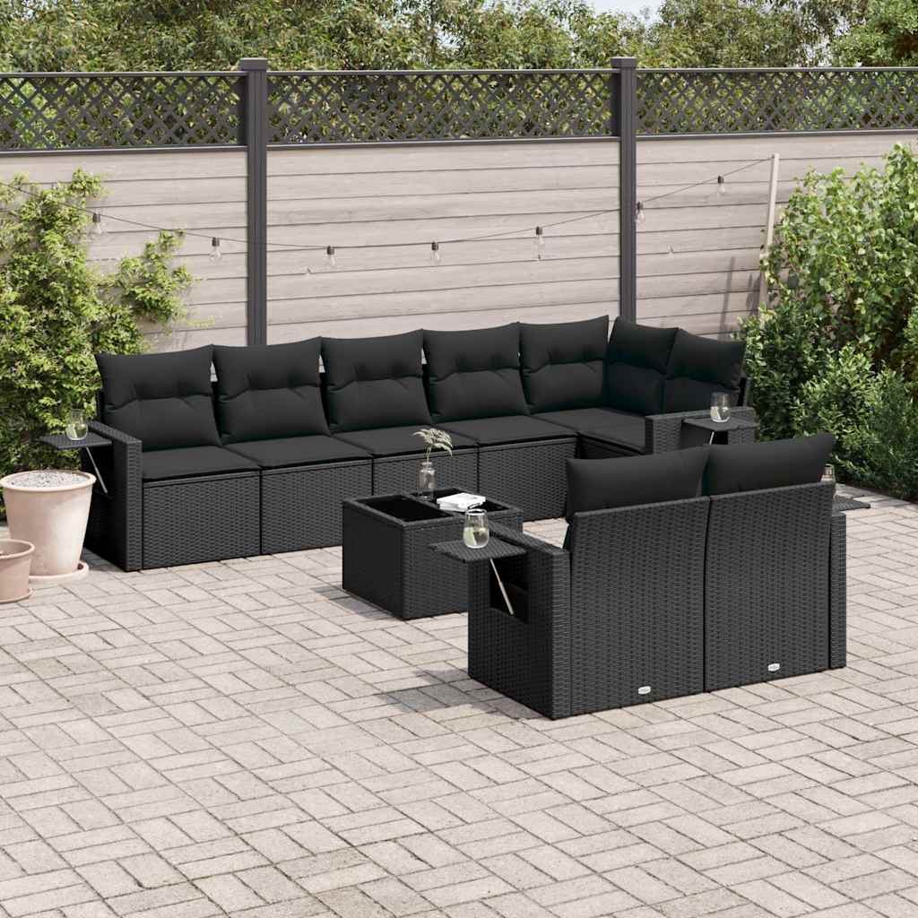 Set Divani da Giardino 9 pz con Cuscini Nero in Polyrattan | homemem39