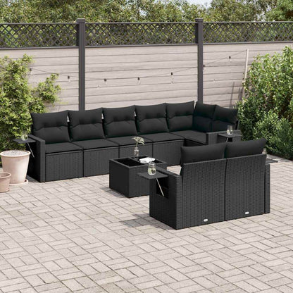 Set Divani da Giardino 9 pz con Cuscini Nero in Polyrattan | homemem39
