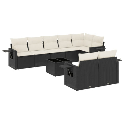 Set Divani da Giardino 9 pz con Cuscini Nero in Polyrattan | homemem39