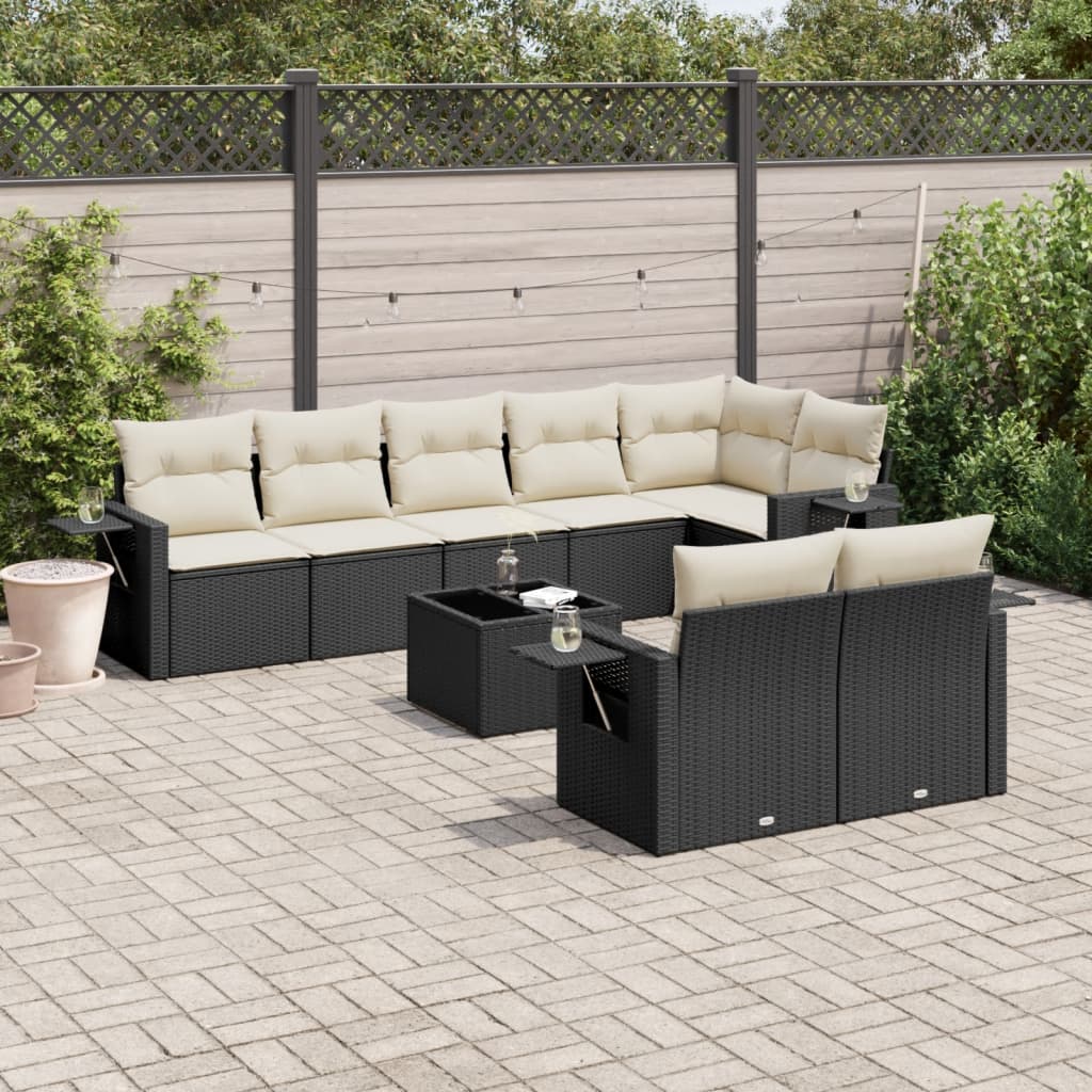 Set Divani da Giardino 9 pz con Cuscini Nero in Polyrattan | homemem39