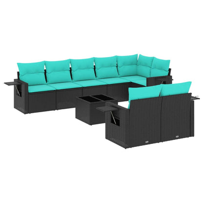 Set Divani da Giardino 9 pz con Cuscini Nero in Polyrattan | homemem39