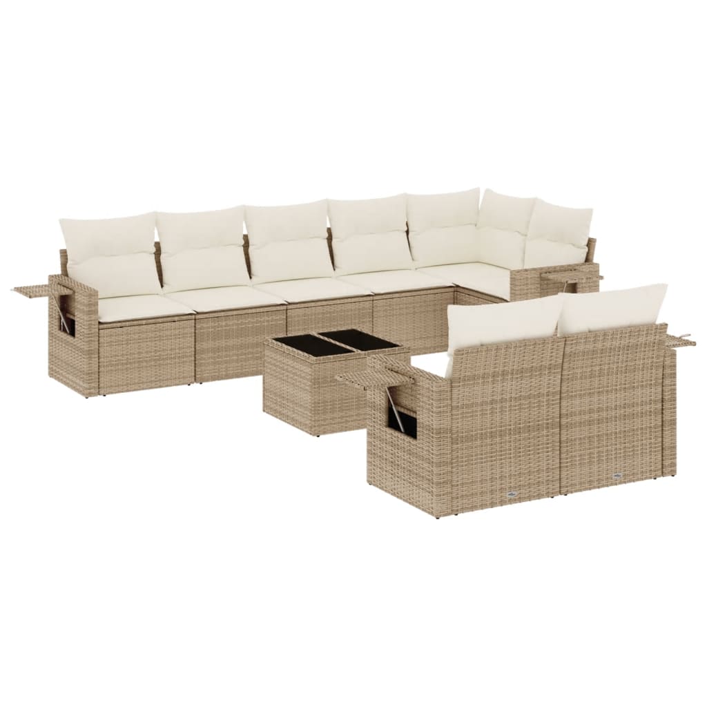 Set Divano da Giardino 9 pz con Cuscini Beige in Polyrattan - homemem39