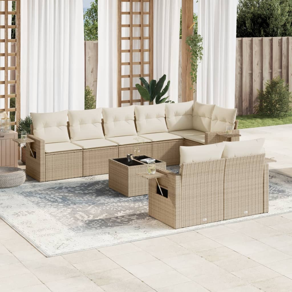 Set Divano da Giardino 9 pz con Cuscini Beige in Polyrattan - homemem39
