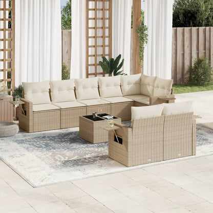 Set Divano da Giardino 9 pz con Cuscini Beige in Polyrattan - homemem39