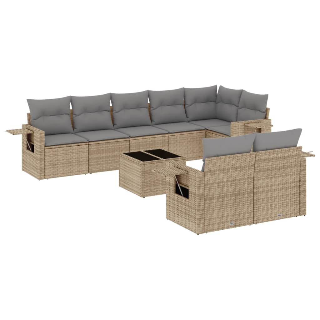 Set Divano da Giardino 9 pz con Cuscini Beige in Polyrattan - homemem39