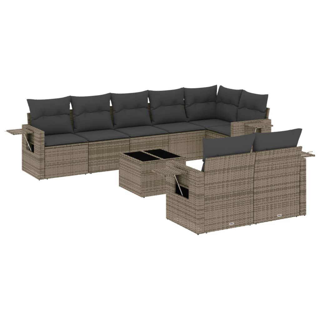 Set Divano da Giardino 9 pz con Cuscini Grigio in Polyrattan