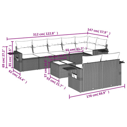 Set Divano da Giardino 9 pz con Cuscini Grigio in Polyrattan | homemem39