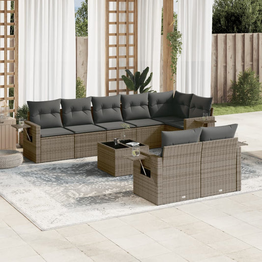 Set Divano da Giardino 9 pz con Cuscini Grigio in Polyrattan - homemem39