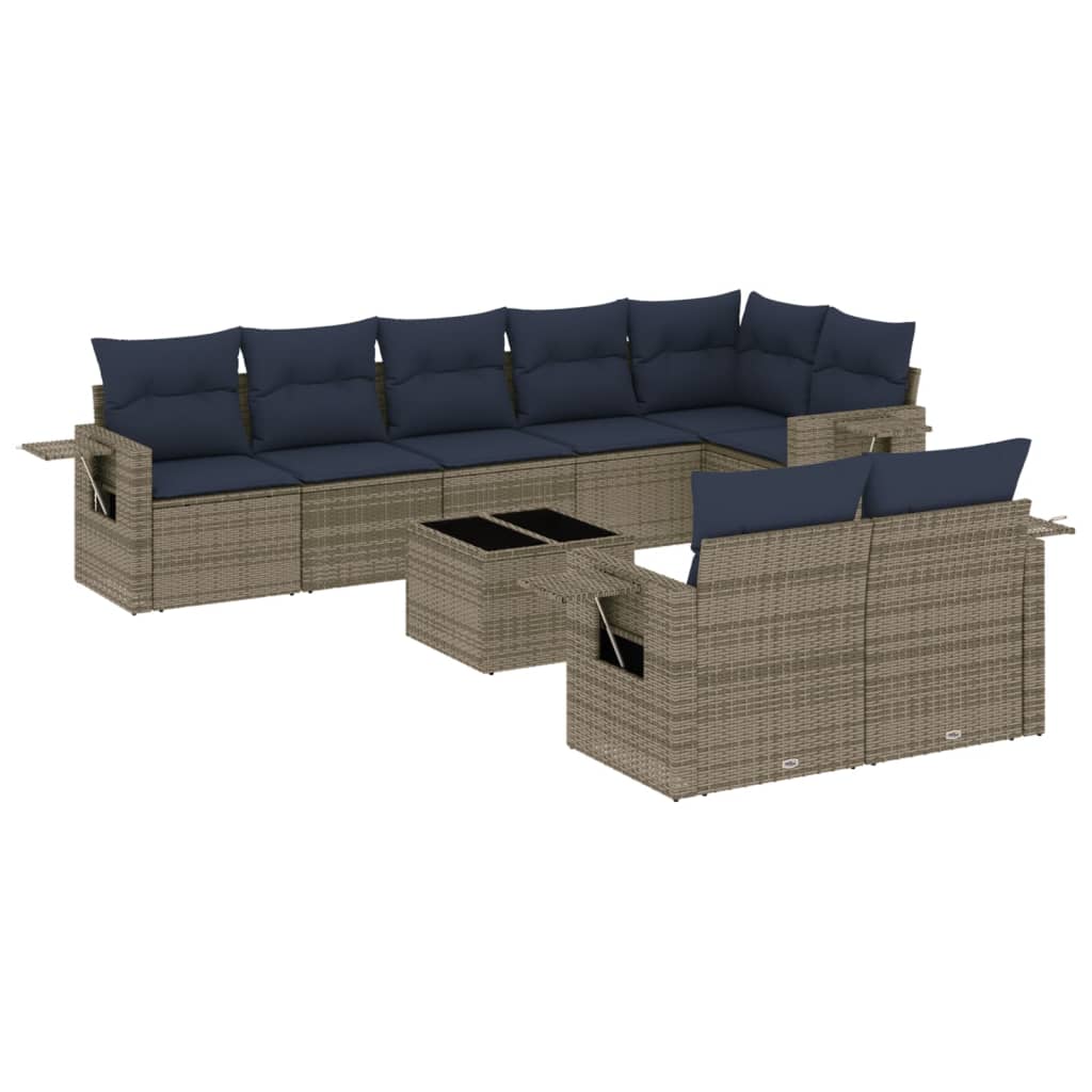 Set Divani da Giardino 9 pz con Cuscini Grigio in Polyrattan