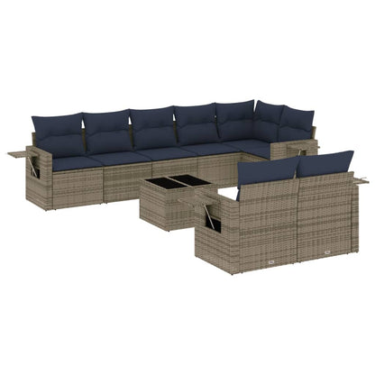 Set Divani da Giardino 9 pz con Cuscini Grigio in Polyrattan