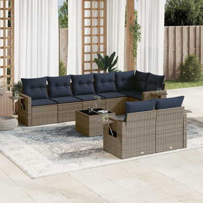 Set Divani da Giardino 9 pz con Cuscini Grigio in Polyrattan