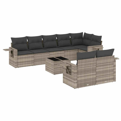 Set Divano da Giardino 9pz con Cuscini Grigio Chiaro Polyrattan