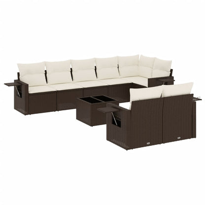 Set Divani da Giardino 9pz con Cuscini Marrone in Polyrattan | homemem39