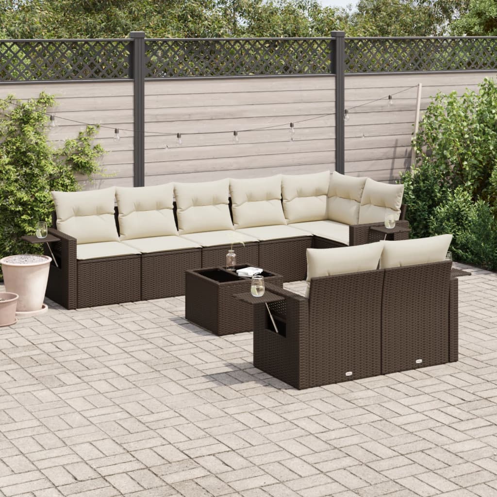 Set Divani da Giardino 9pz con Cuscini Marrone in Polyrattan | homemem39