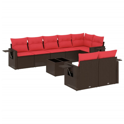 Set Divani da Giardino 9 pz con Cuscini Marrone in Polyrattan | homemem39