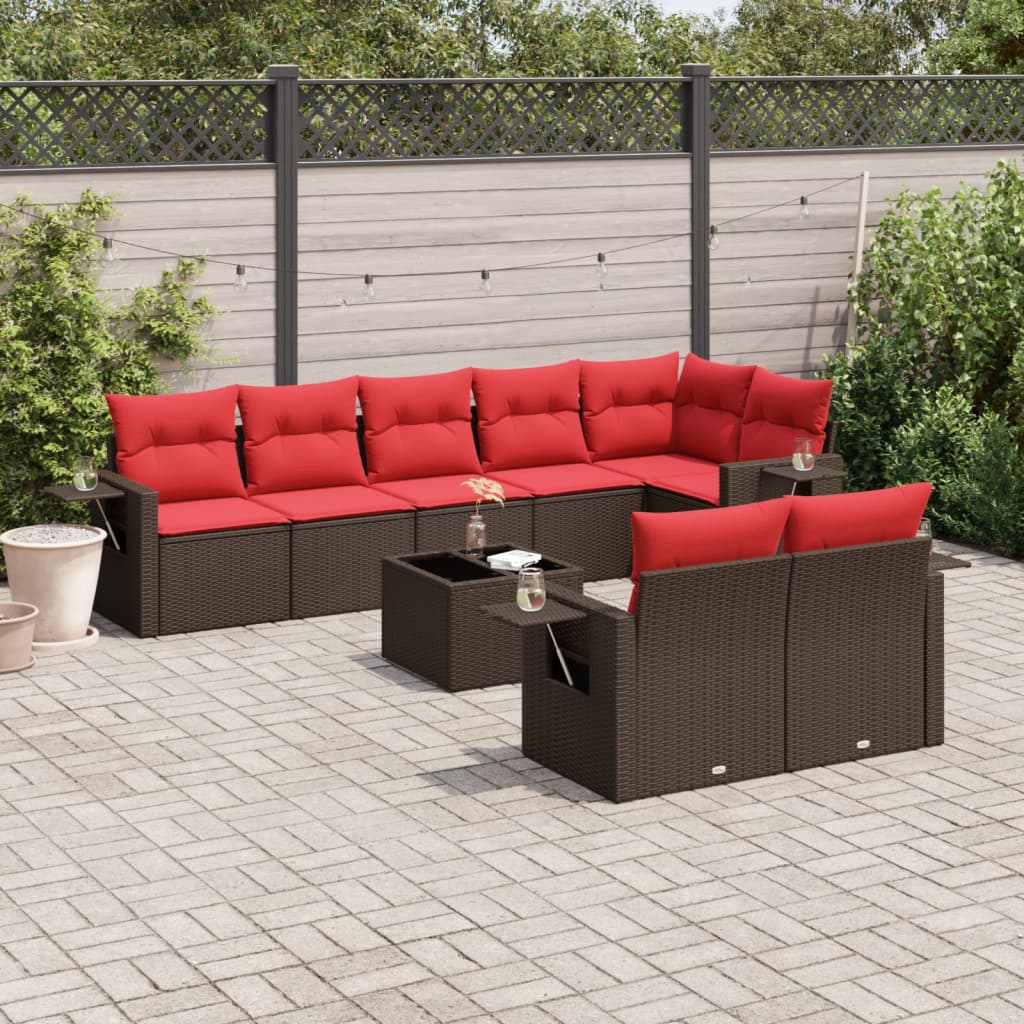 Set Divani da Giardino 9 pz con Cuscini Marrone in Polyrattan | homemem39