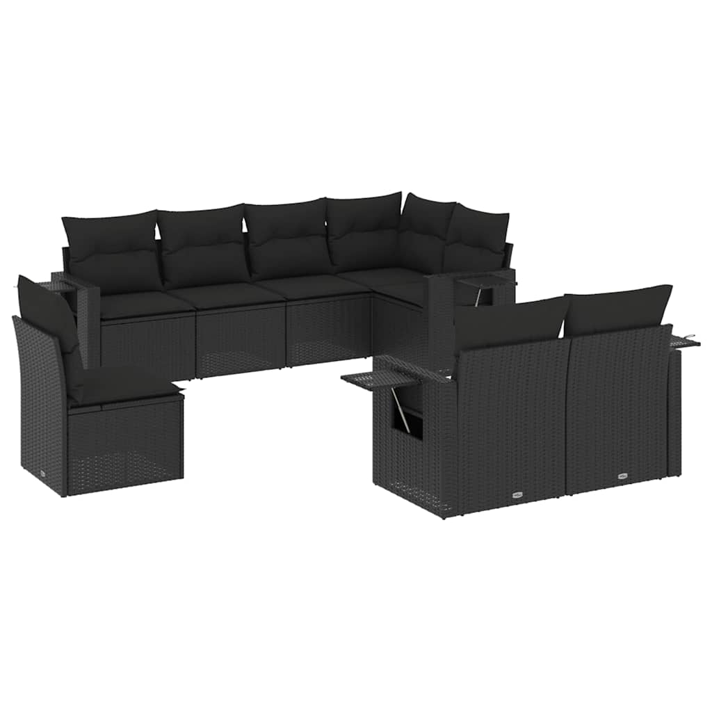 Set Divani da Giardino con Cuscini 8 pz Nero in Polyrattan | homemem39