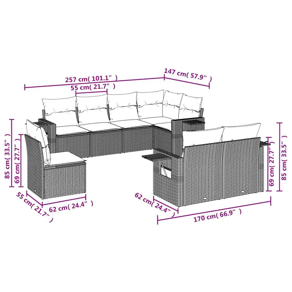 Set Divani da Giardino con Cuscini 8 pz Nero in Polyrattan | homemem39