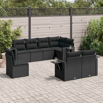 Set Divani da Giardino con Cuscini 8 pz Nero in Polyrattan | homemem39