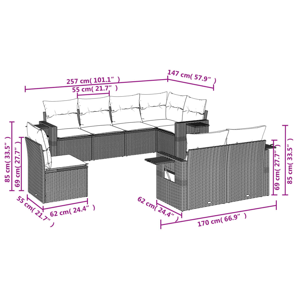Set Divani da Giardino 8 pz con Cuscini Nero in Polyrattan | homemem39