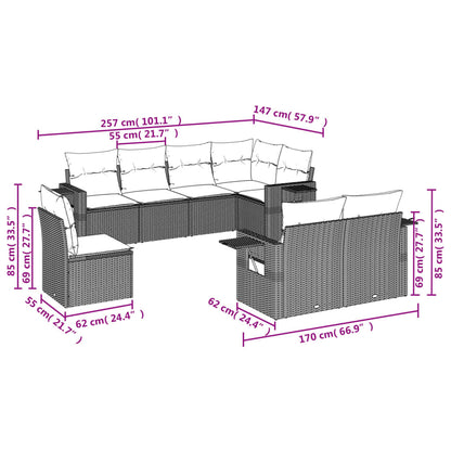 Set Divani da Giardino 8 pz con Cuscini Nero in Polyrattan | homemem39