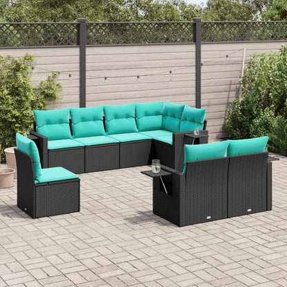 Set Divani da Giardino 8 pz con Cuscini Nero in Polyrattan | homemem39