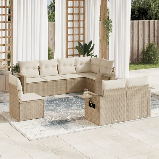 Set Divano da Giardino 8 pz con Cuscini Beige in Polyrattan - homemem39