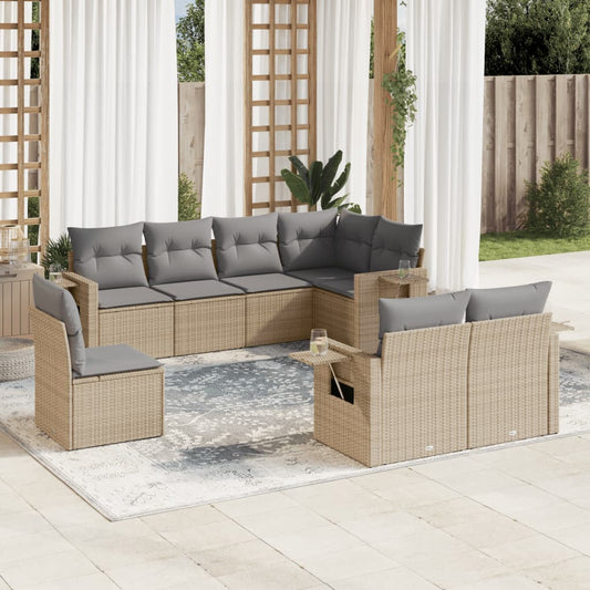 Set Divano da Giardino 8 pz con Cuscini Beige in Polyrattan - homemem39
