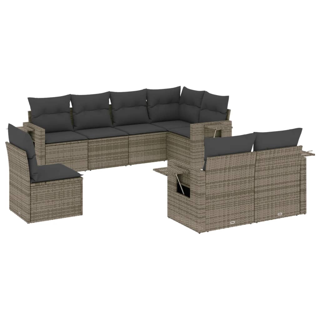 Set Divano da Giardino 8 pz con Cuscini Grigio in Polyrattan | homemem39