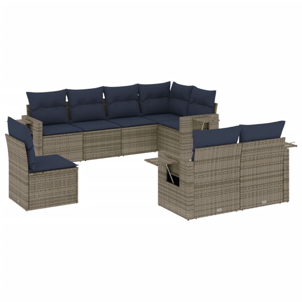 Set Divani da Giardino 8 pz con Cuscini Grigio in Polyrattan | homemem39