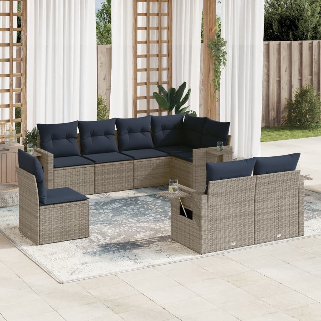 Set Divani da Giardino 8 pz con Cuscini Grigio in Polyrattan | homemem39